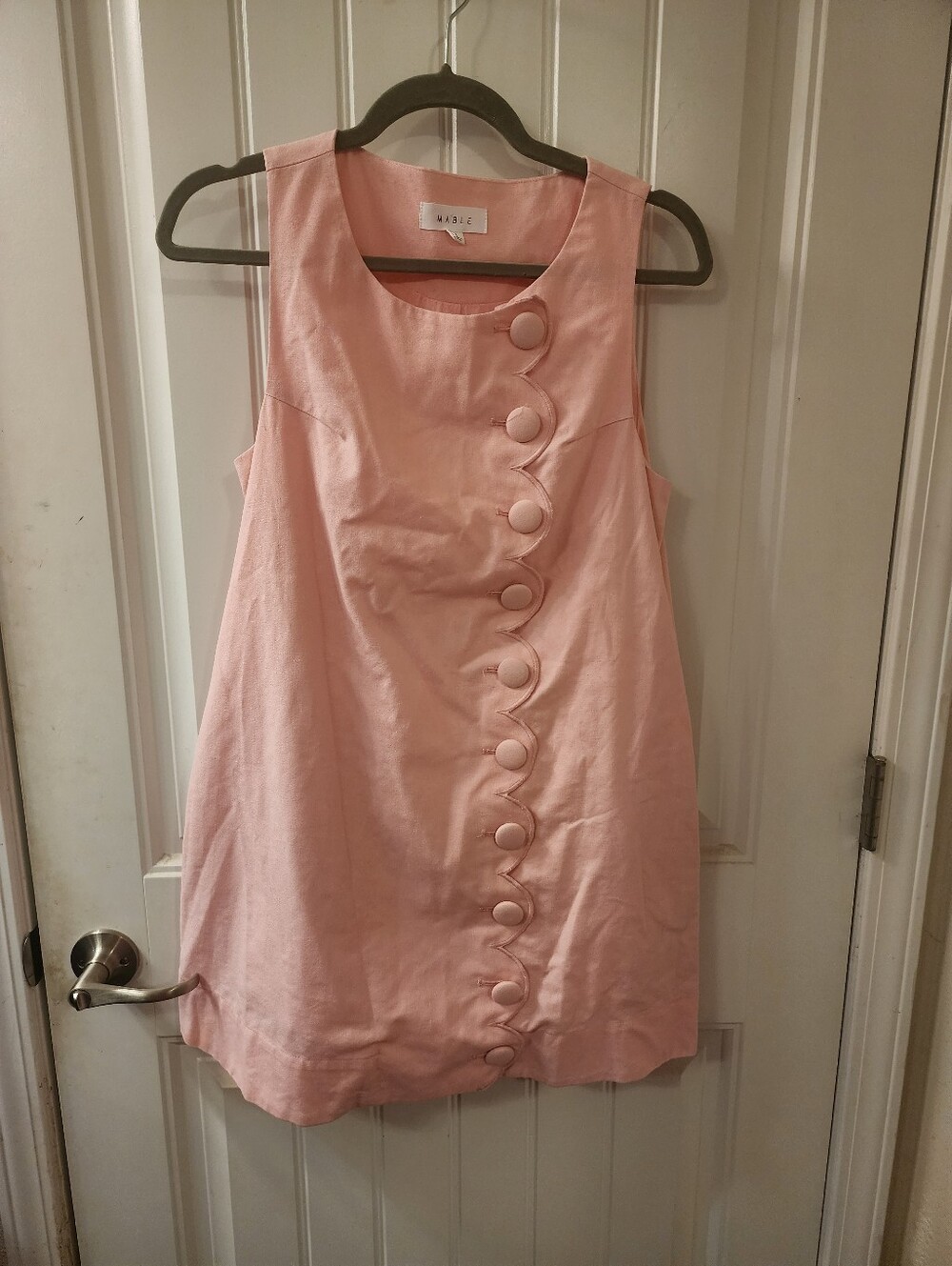 Mable Kaia Scallop Linen Mini Dress Light Rose Pink Button Front Shift S
